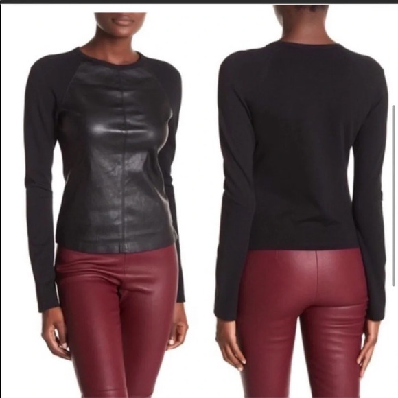 THEORY BRISTOL LEATHER RAGLAN TOP - Picture 1 of 10